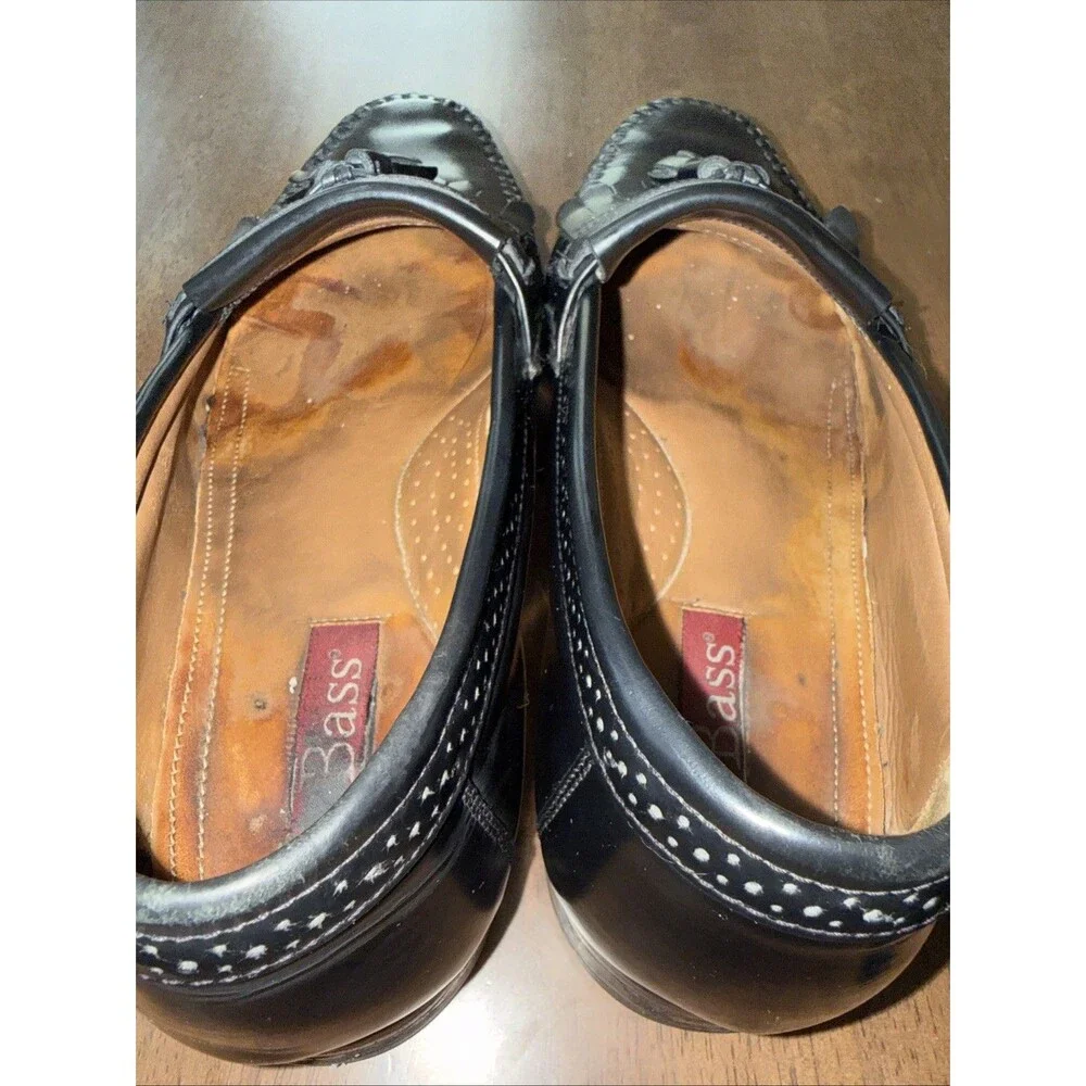 Bass Grammer Black Leather Tassel Kiltie Moc Toe Loafers Mens 9.5EE Wide Brazil